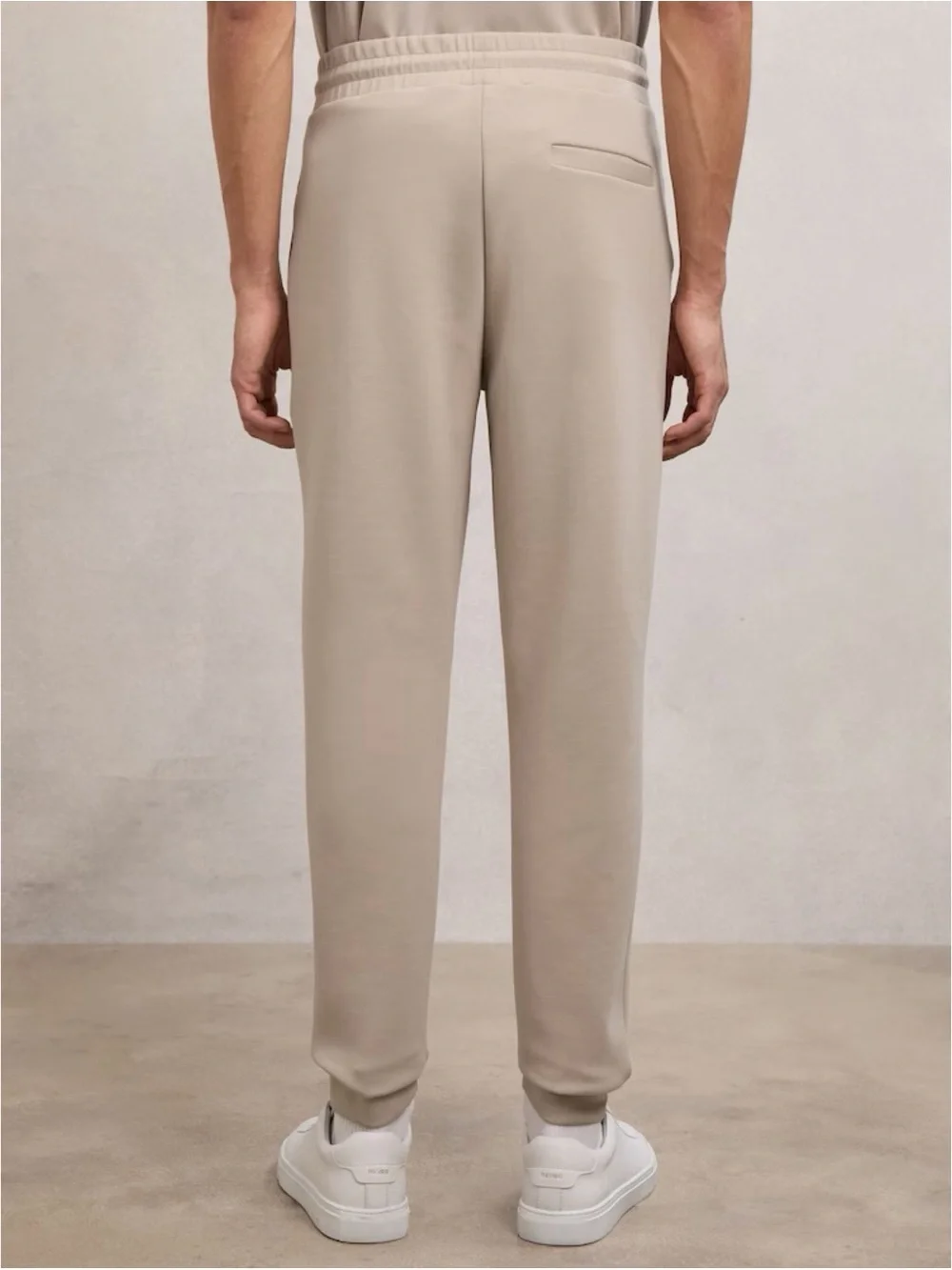 REISS Premier Premium Interlock-Jersey Joggers in Stone - Picture 3 of 8